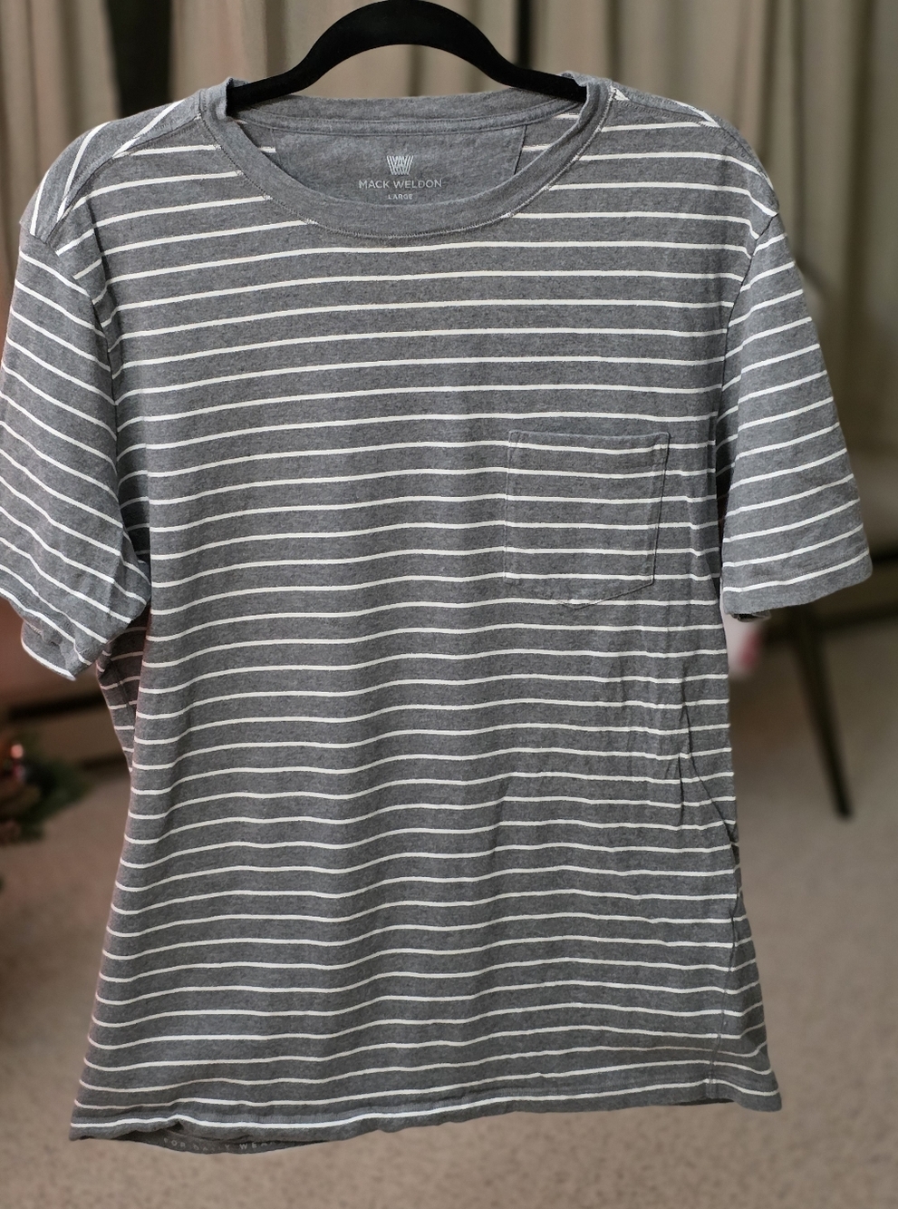 Mack Weldon Heather Gray Striped Pocket Tee